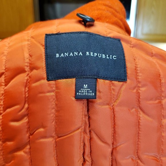 Banana Republic Wool Pea Coat sz M Leather toggle closure zipper Blood Orange - Picture 4 of 9